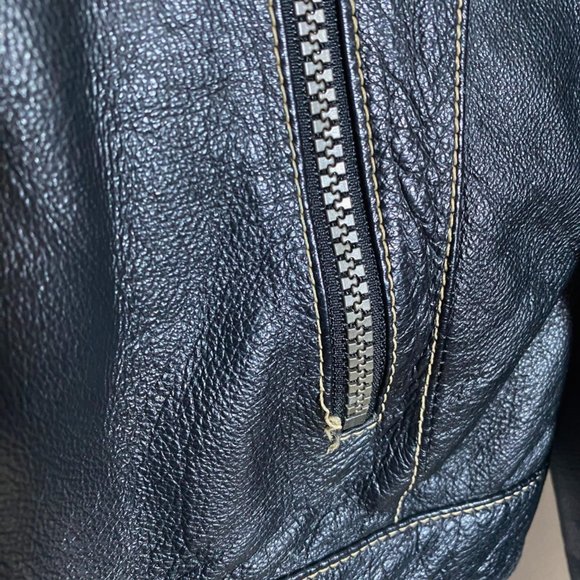 Vintage Black Leather Jacket w/ Tan Stripes 🖤🔥 - Picture 7 of 7